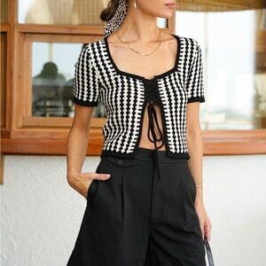 Bishop + Young Black and Cream lace up sweater. Small